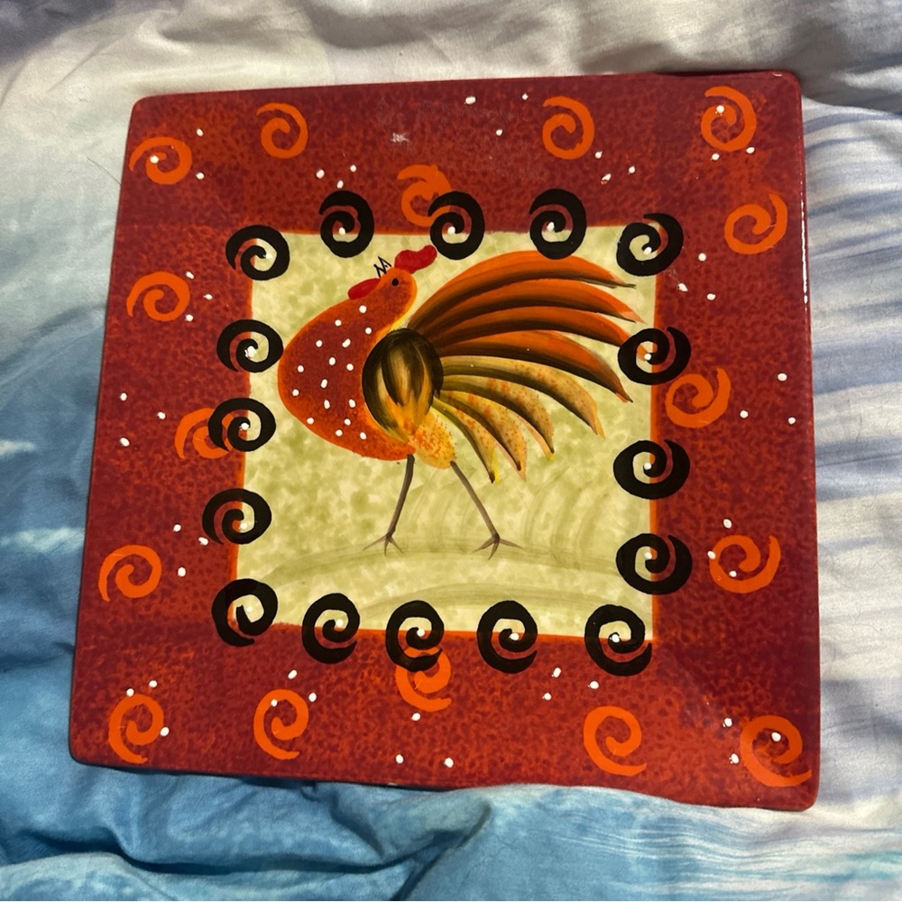 Hausenware square rooster plate‎ 10“
